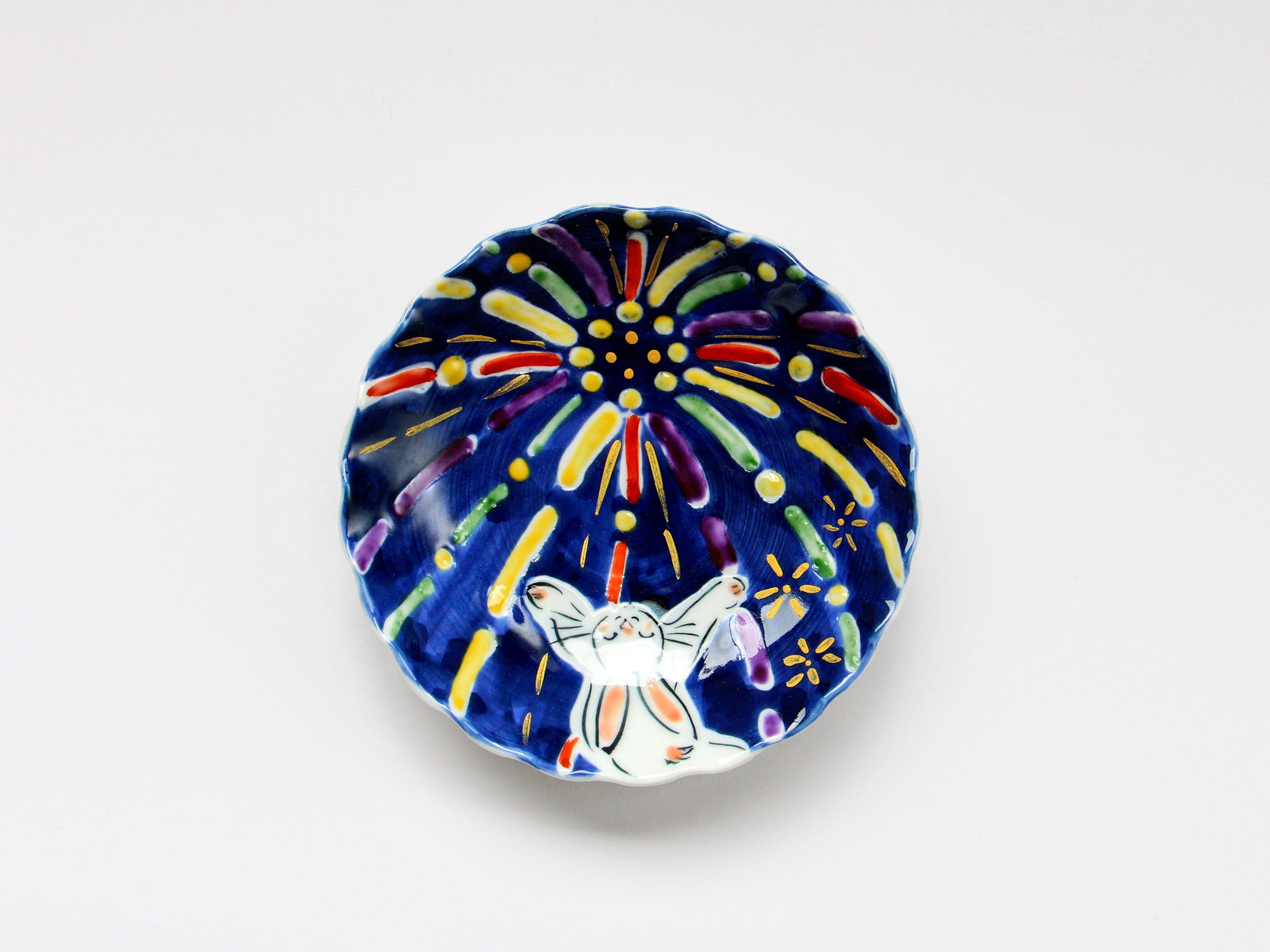 手作り4寸絵皿 花火【陶工房楽】