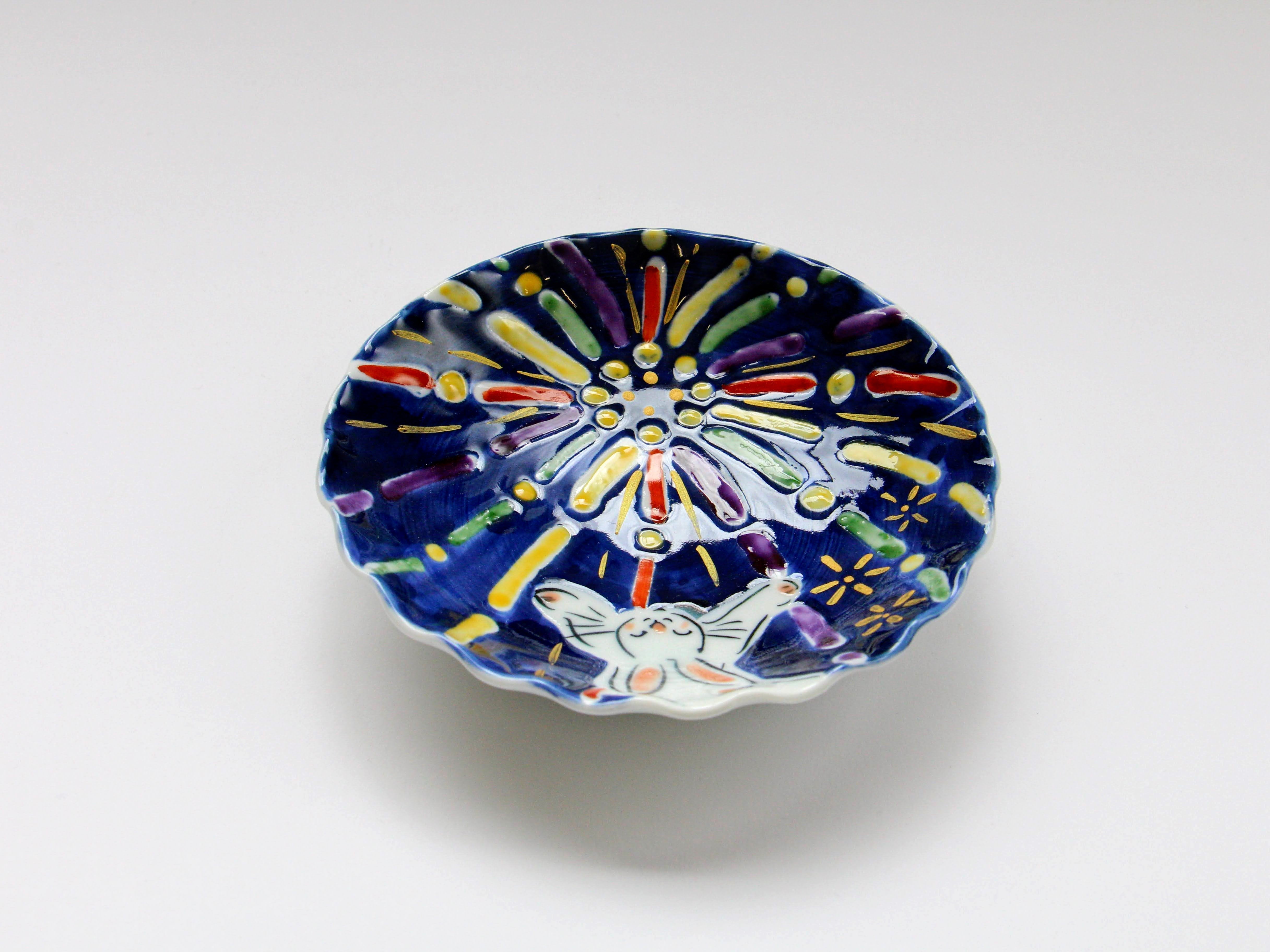 手作り4寸絵皿 花火【陶工房楽】