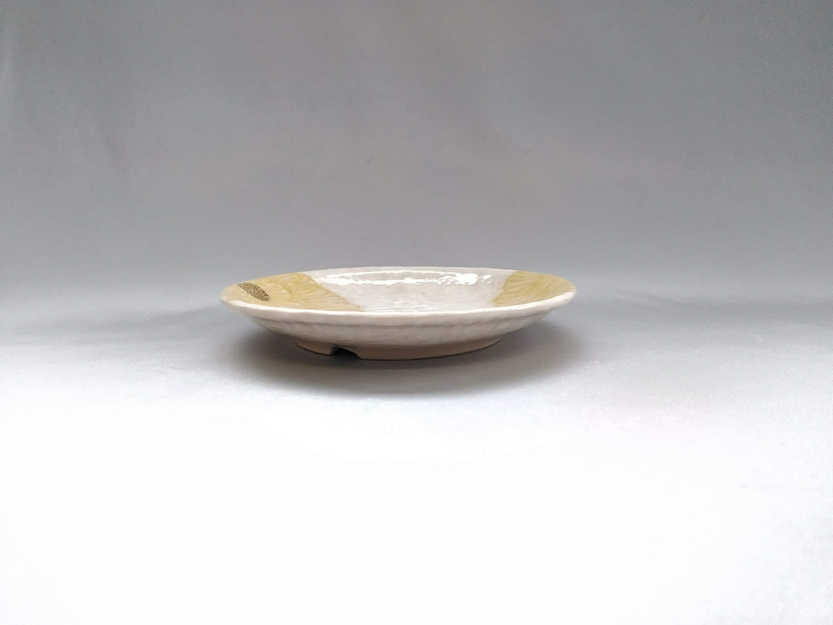 粉引地牡丹5.5寸丸皿 黄【加藤芳平】
