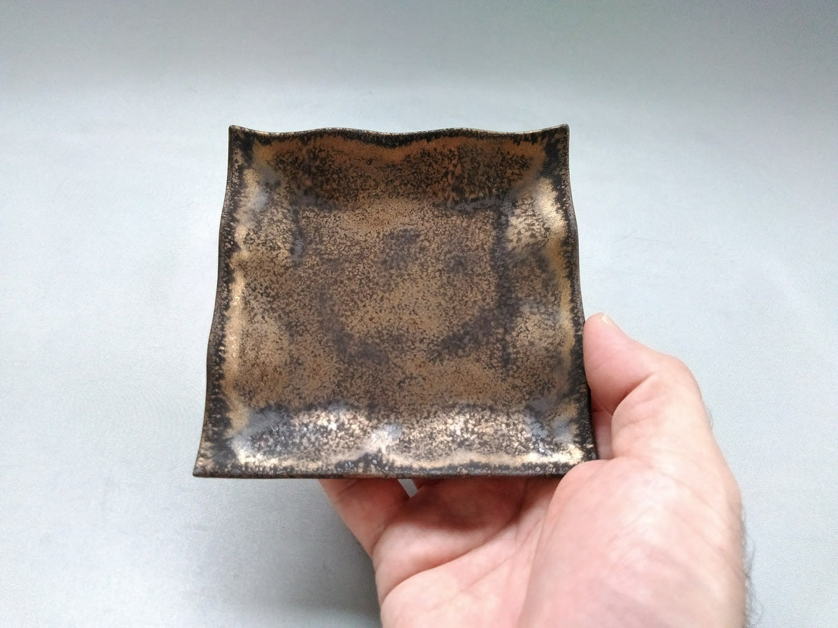 金泥釉角銘々皿 小【喜鶴製陶】