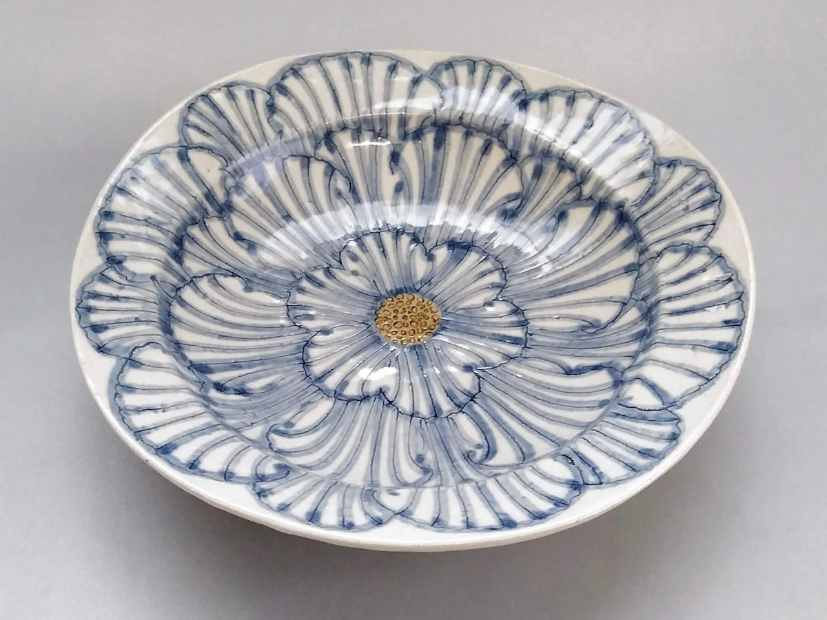 牡丹紋ゆらりリム深皿青【加藤芳平】