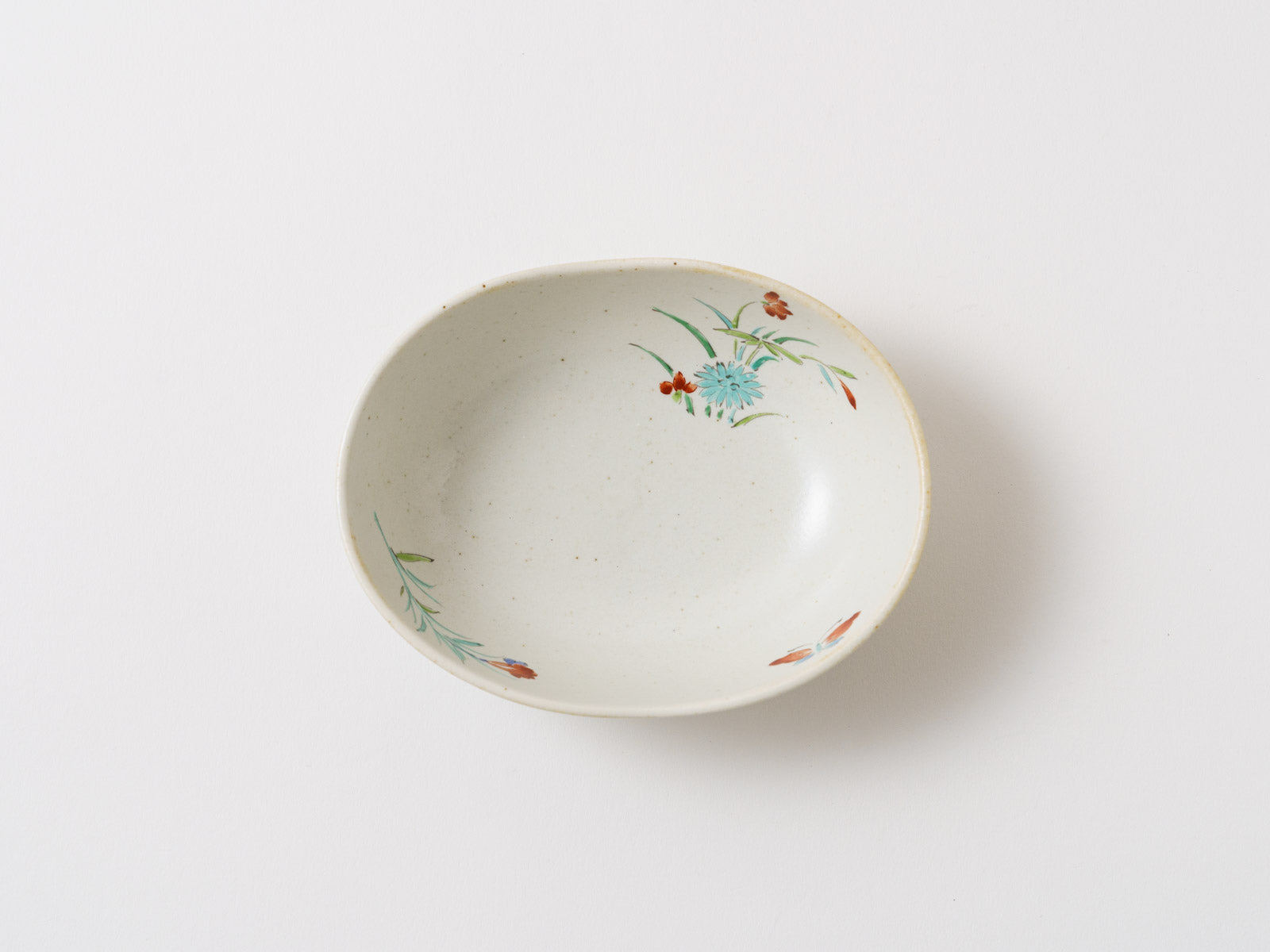 繭型小鉢 新李朝釉錦色絵草花【福泉窯】