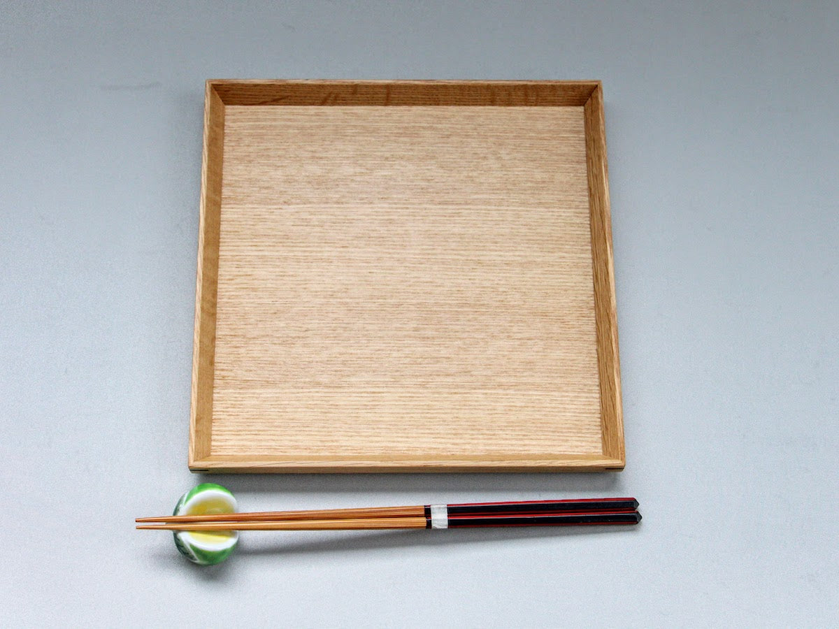 白木塗タモ6.5角盆【松屋漆器】