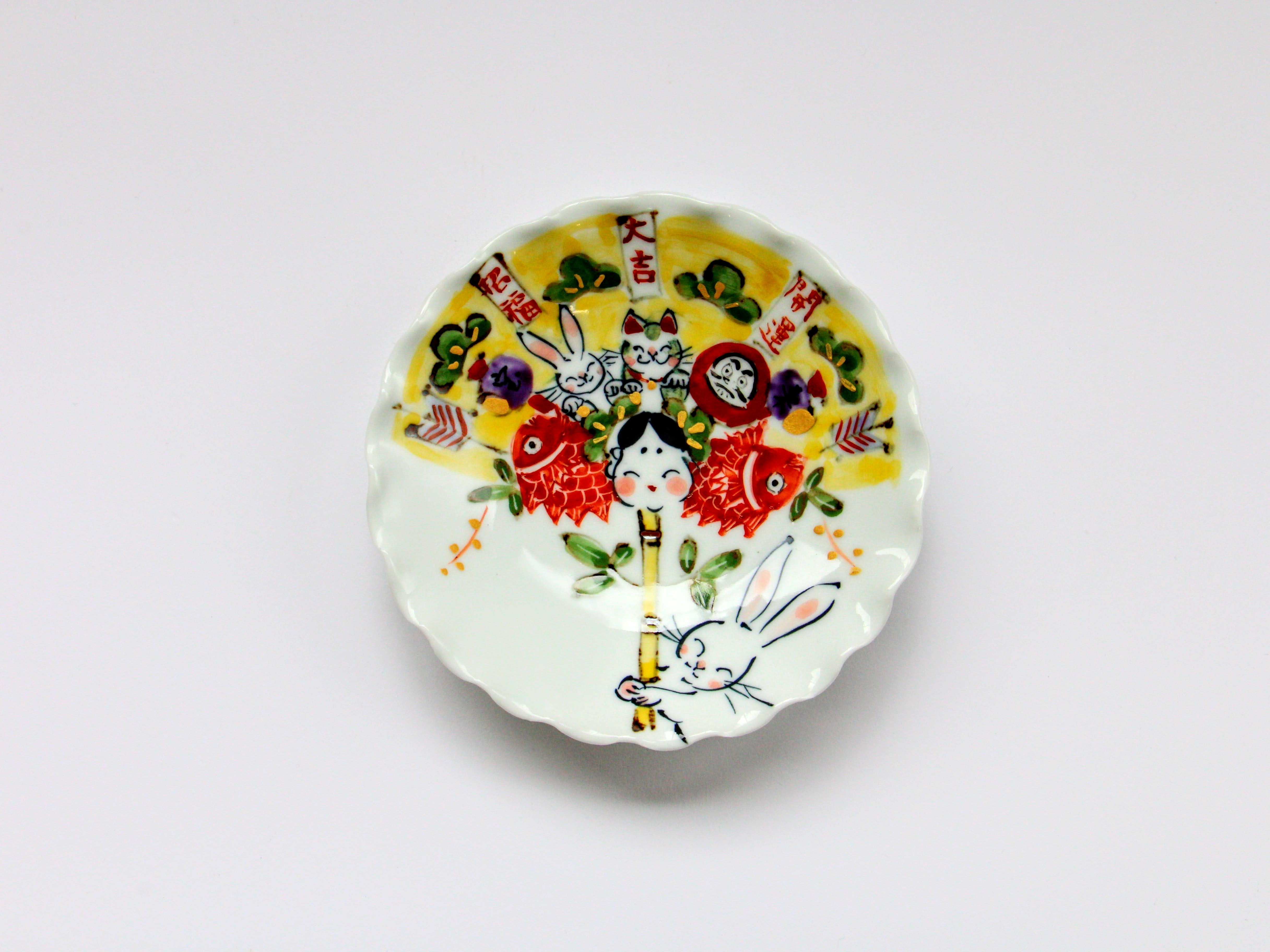 手作り4寸絵皿 熊手【陶工房楽】