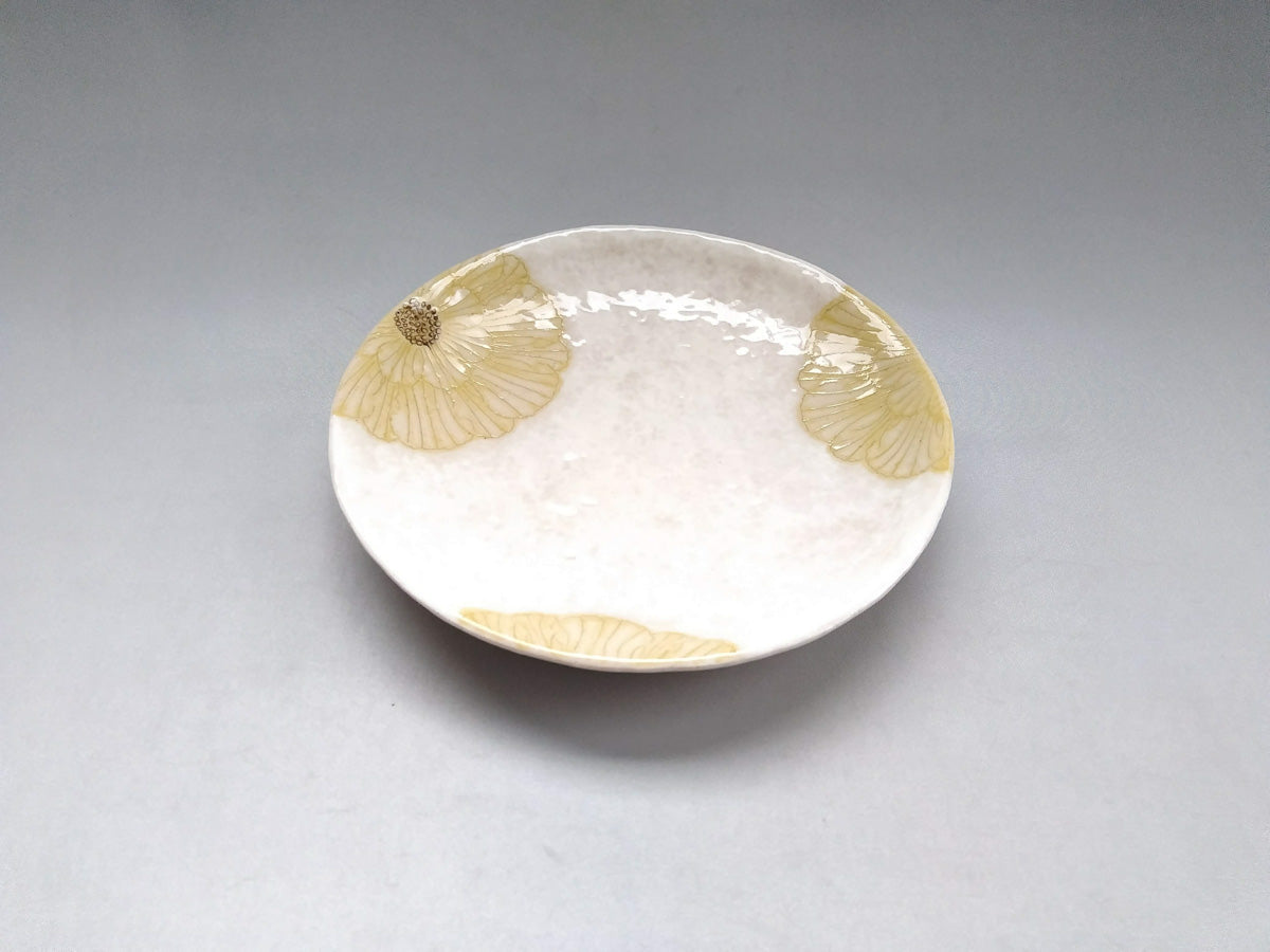 粉引地牡丹6.5寸丸皿 黄【加藤芳平】