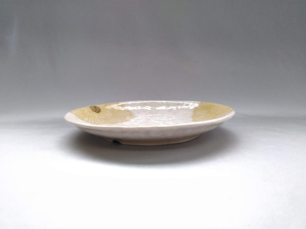 粉引地牡丹6.5寸丸皿 黄【加藤芳平】