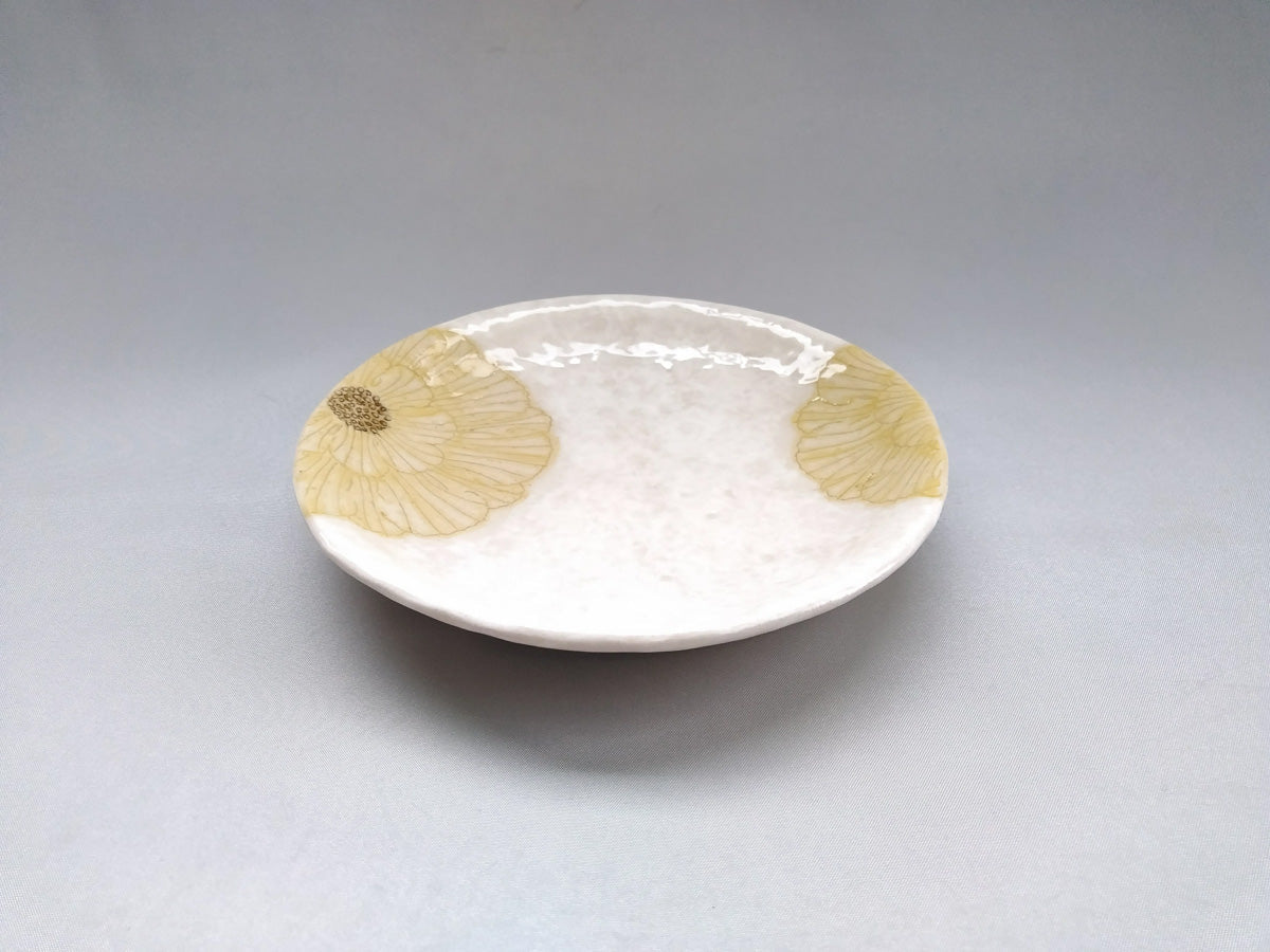 粉引地牡丹5.5寸丸皿 黄【加藤芳平】