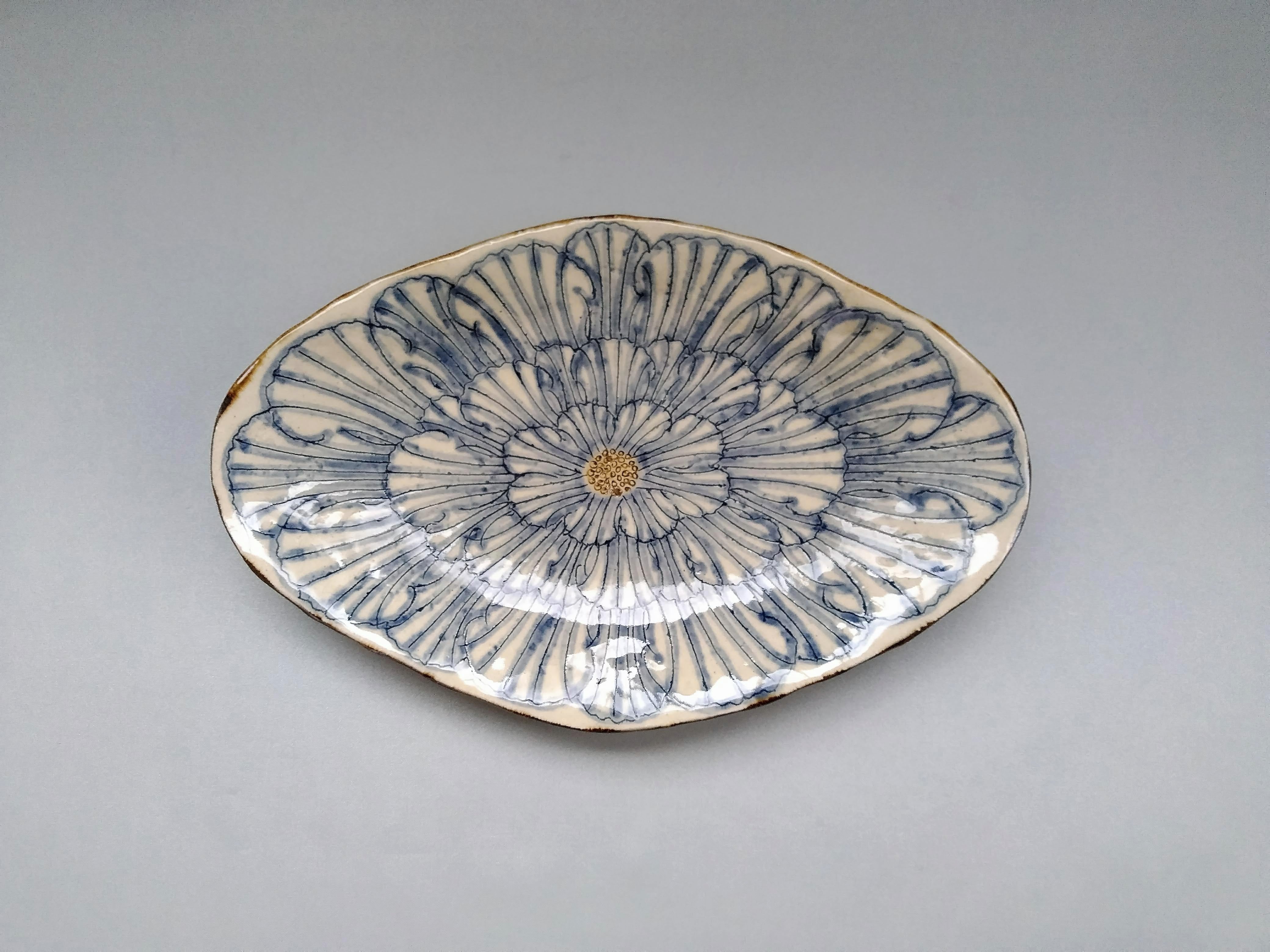 牡丹花舟形皿 青【加藤芳平】