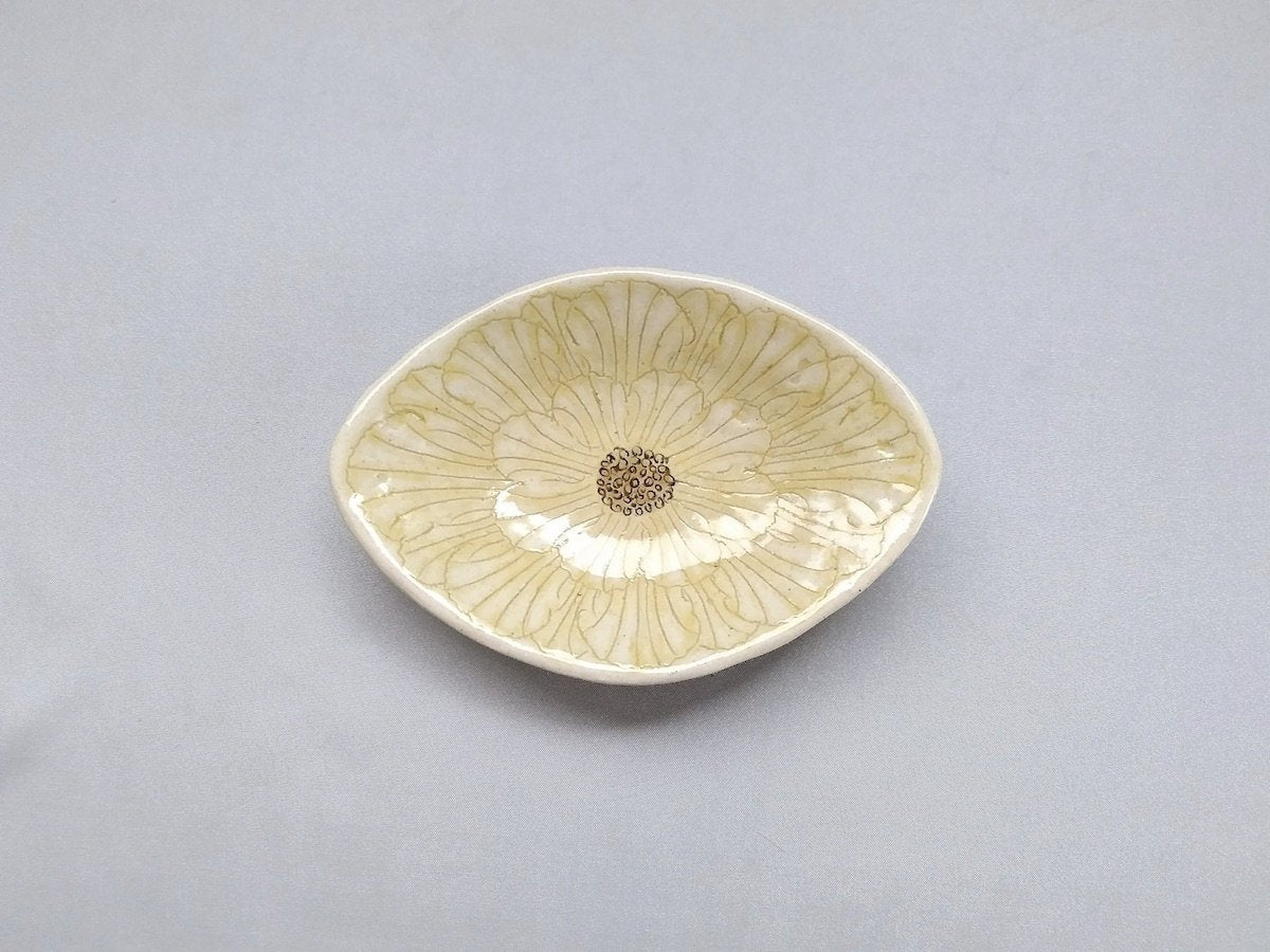 牡丹花菱形小皿黄【加藤芳平】