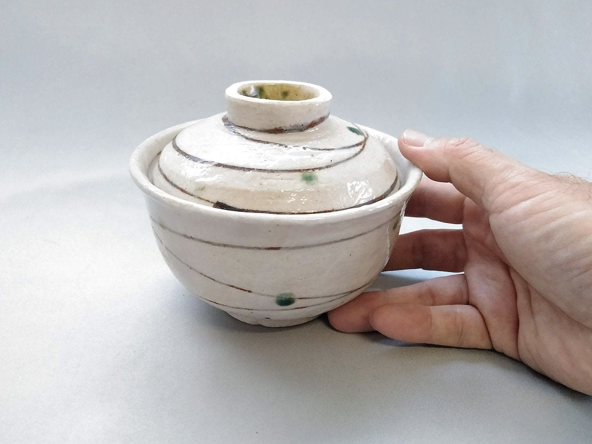 織部こま筋蓋物【中垣連次】
