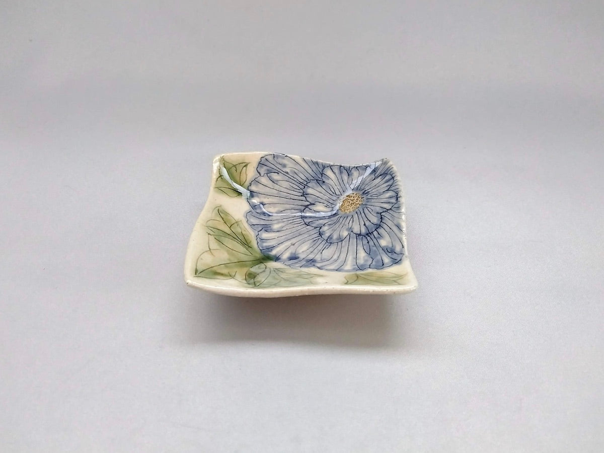 舞牡丹ゆらり角豆皿青【加藤芳平】