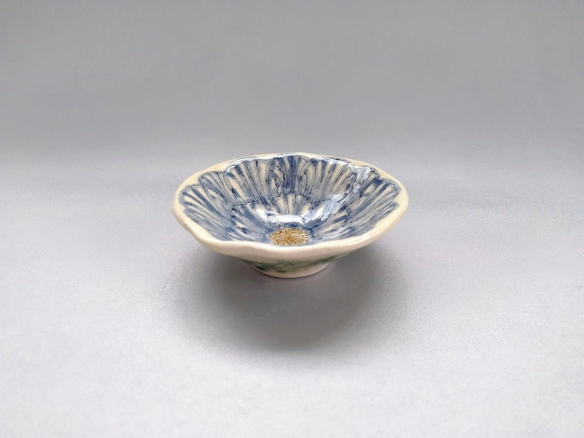 牡丹花輪花豆鉢 青【加藤芳平】