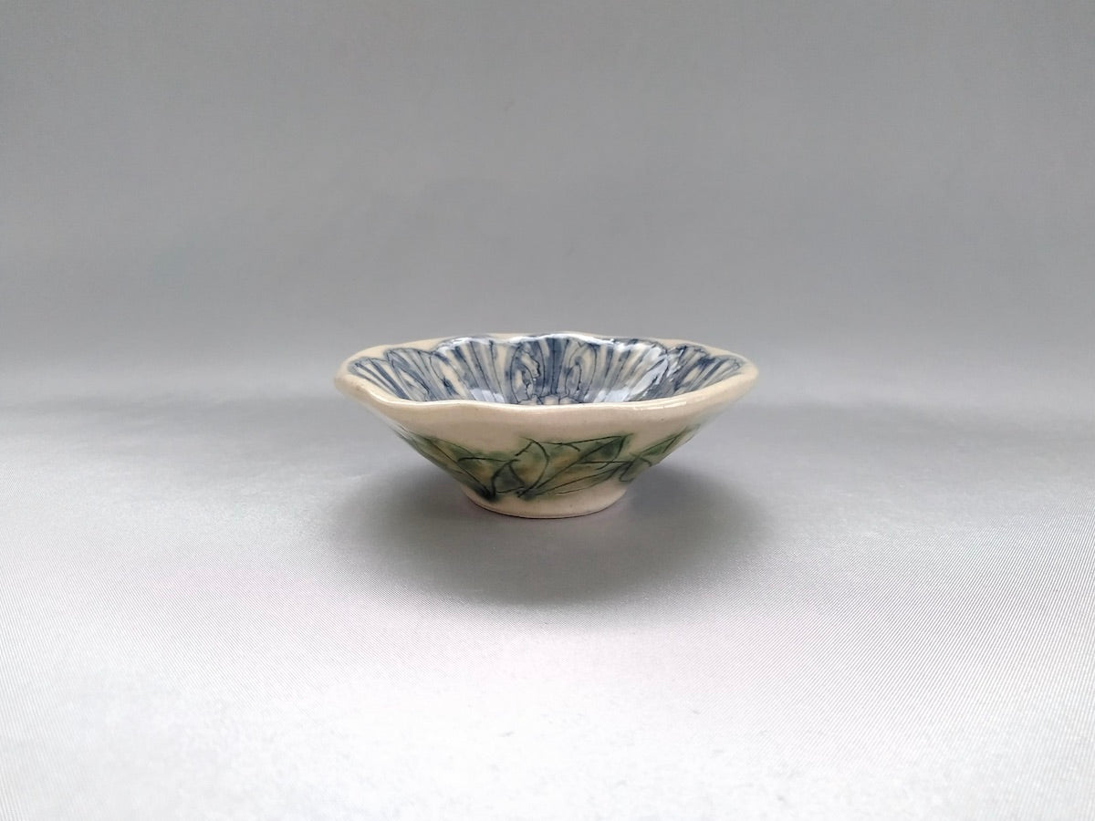 牡丹花輪花豆鉢 青【加藤芳平】